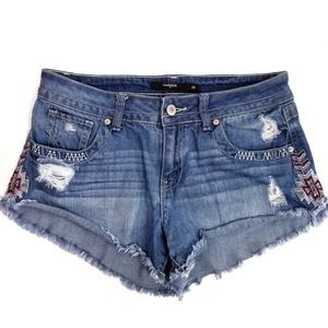 Harper Embroidered Distressed Jean Shorts Size 28